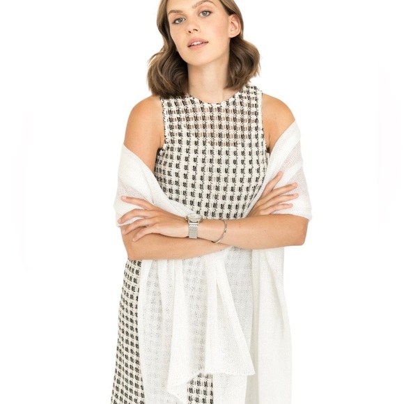 Mango Crochet Knit Dress with Finge Hem Navy and Cream Size XS - Picture 5 of 13